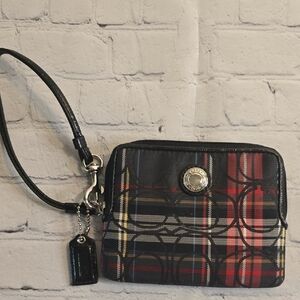 Coach Black and Red Clutch with Plaid Design